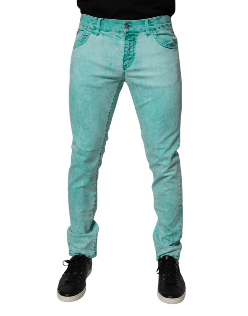 Green Tie Dye Cotton Skinny Men Denim Jeans Dolce & Gabbana