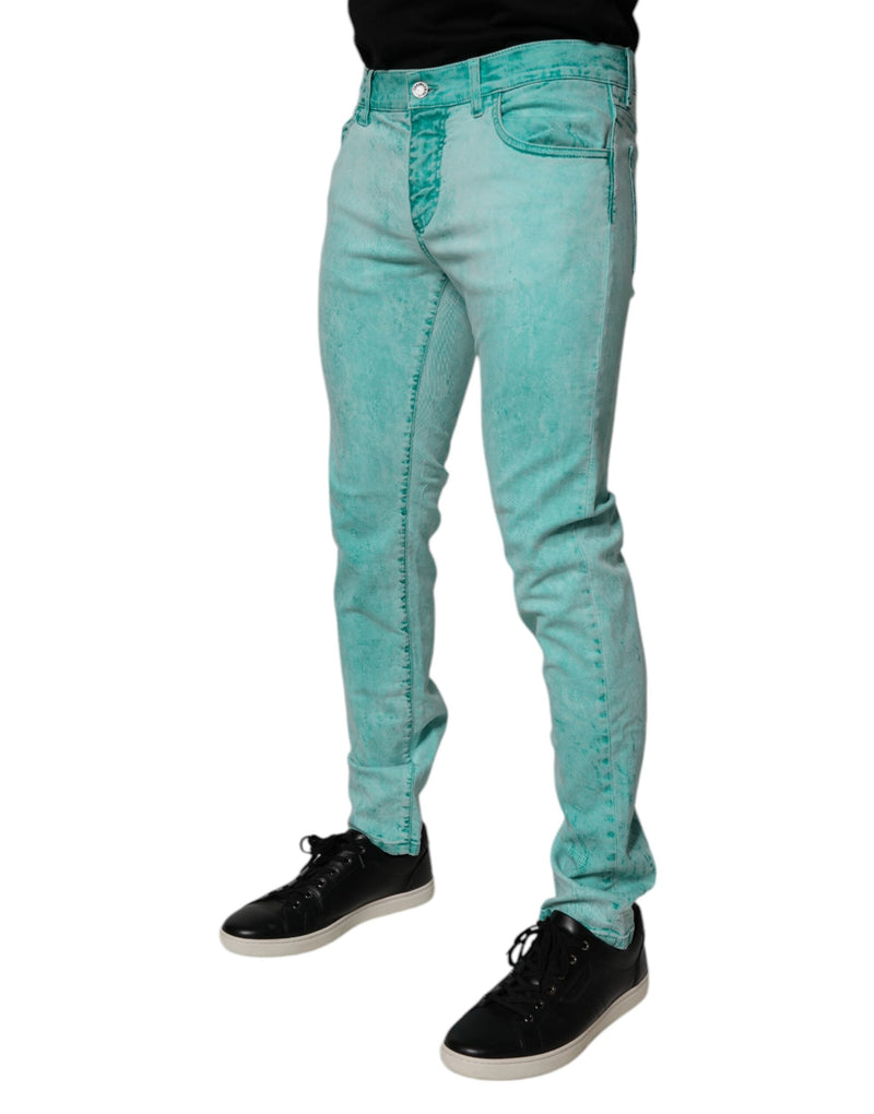Green Tie Dye Cotton Skinny Men Denim Jeans Dolce & Gabbana