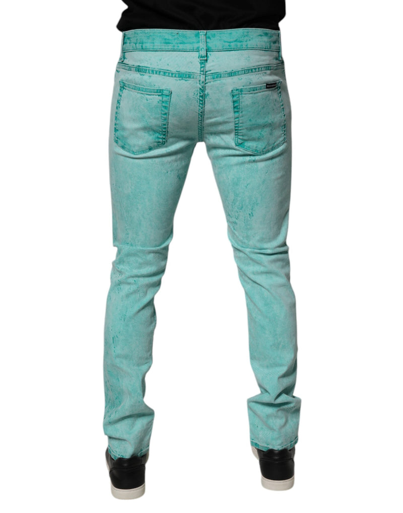 Green Tie Dye Cotton Skinny Men Denim Jeans Dolce & Gabbana