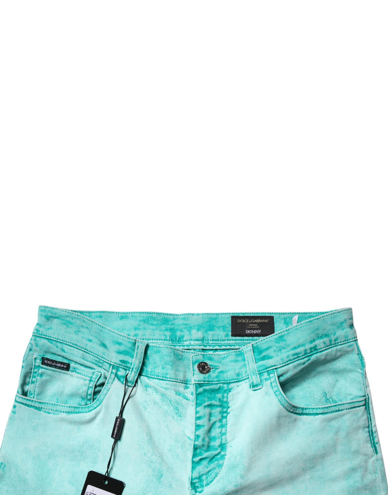 Green Tie Dye Cotton Skinny Men Denim Jeans Dolce & Gabbana