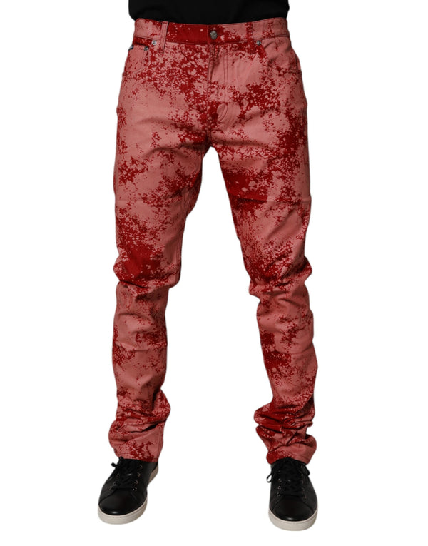Red Tie Dye Cotton Skinny Men Denim Jeans Dolce & Gabbana