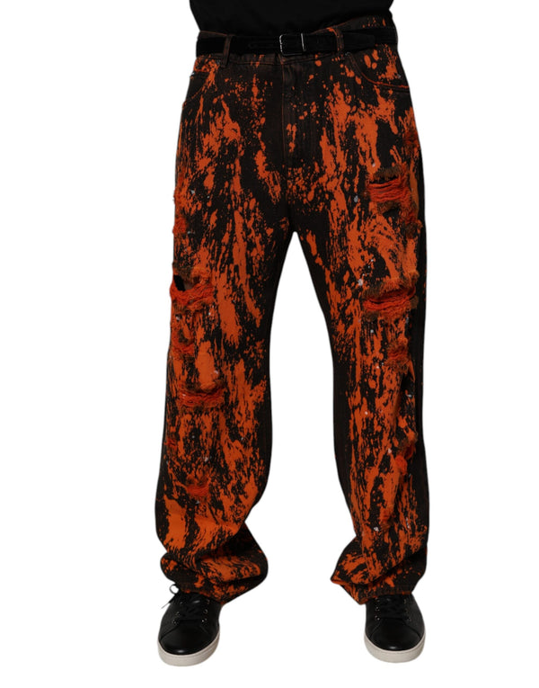 Black Red Tie Dye Cotton Straight Denim Jeans Dolce & Gabbana