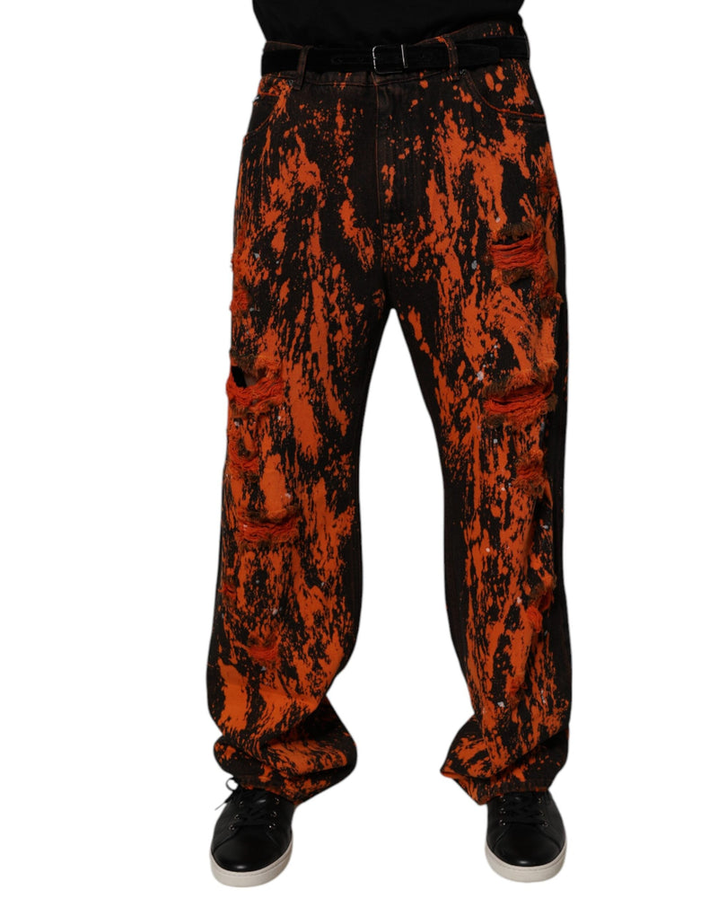 Black Red Tie Dye Cotton Straight Denim Jeans Dolce & Gabbana