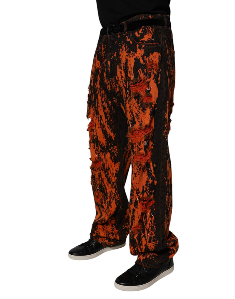 Black Red Tie Dye Cotton Straight Denim Jeans Dolce & Gabbana