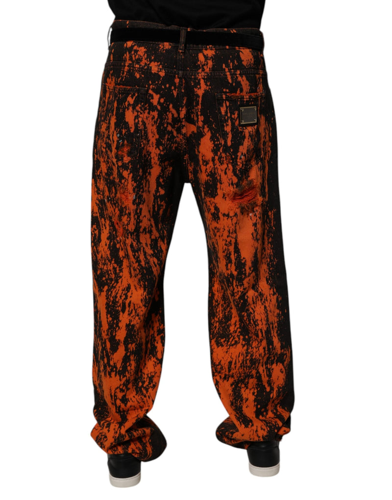 Black Red Tie Dye Cotton Straight Denim Jeans Dolce & Gabbana