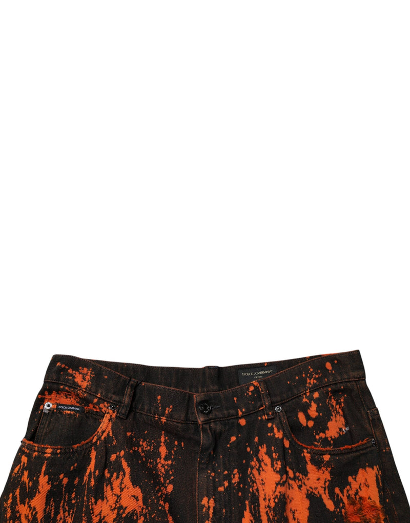 Black Red Tie Dye Cotton Straight Denim Jeans Dolce & Gabbana