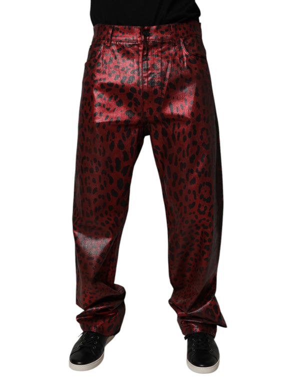 Red Leopard Cotton Straight Men Denim Jeans Dolce & Gabbana