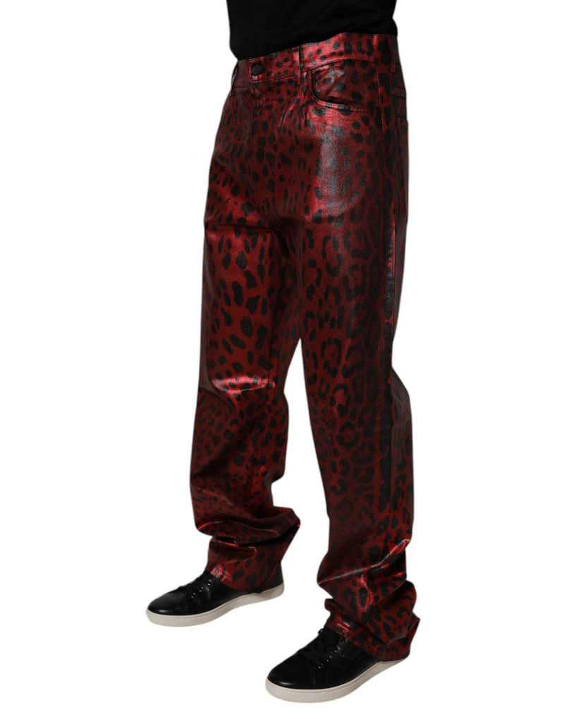 Red Leopard Cotton Straight Men Denim Jeans Dolce & Gabbana