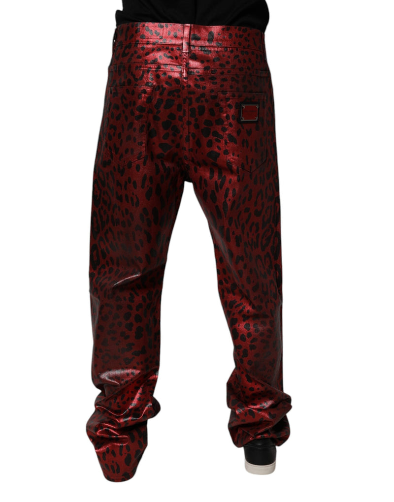 Red Leopard Cotton Straight Men Denim Jeans Dolce & Gabbana