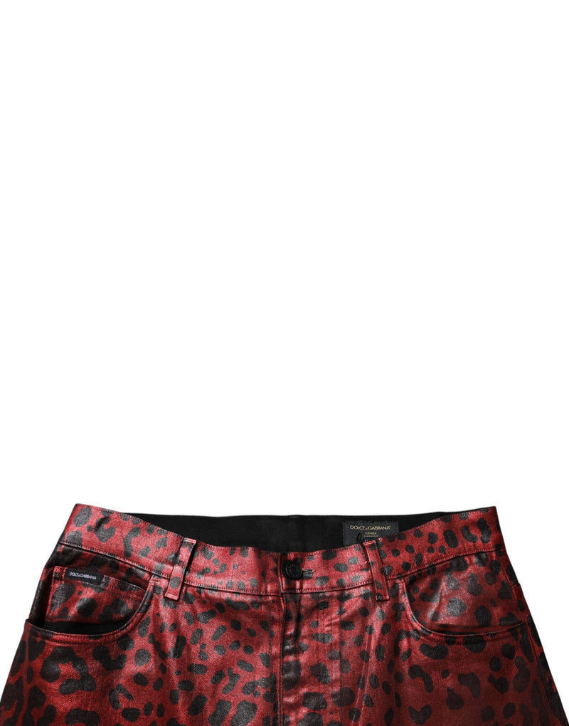 Red Leopard Cotton Straight Men Denim Jeans Dolce & Gabbana