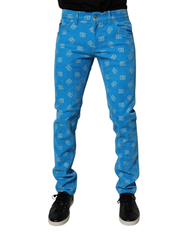 Blue Logo Monogram Cotton Skinny Denim Jeans Dolce & Gabbana