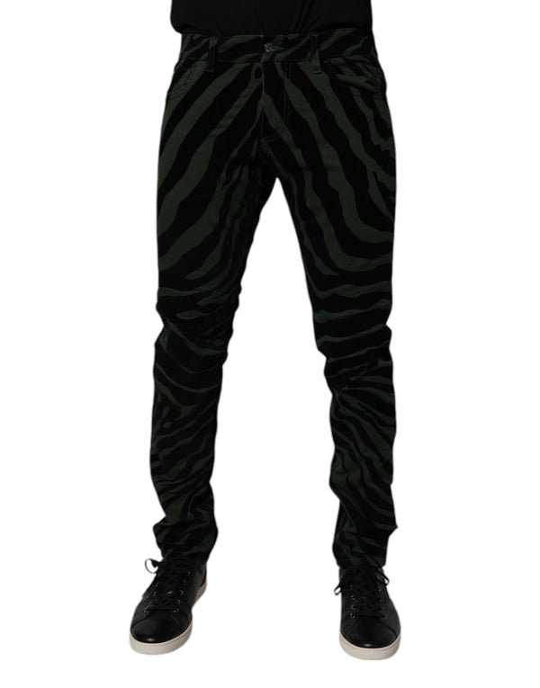 Black Green Stripes Cotton Skinny Denim Jeans Dolce & Gabbana