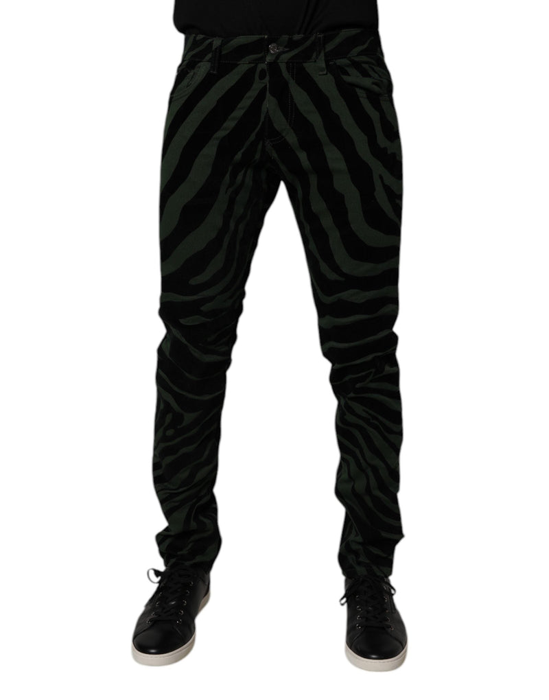 Black Green Stripes Cotton Skinny Denim Jeans Dolce & Gabbana