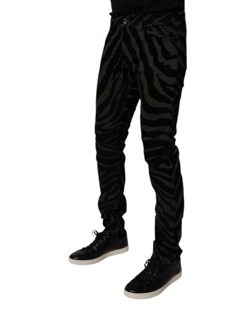 Black Green Stripes Cotton Skinny Denim Jeans Dolce & Gabbana