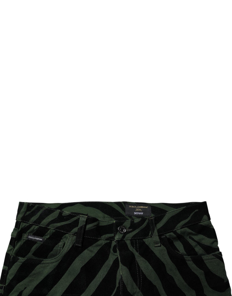 Black Green Stripes Cotton Skinny Denim Jeans Dolce & Gabbana