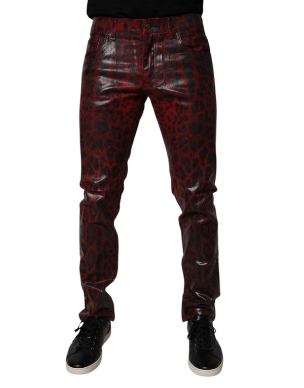 Red Leopard Cotton Skinny Men Denim Jeans Dolce & Gabbana