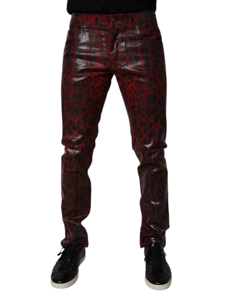 Red Leopard Cotton Skinny Men Denim Jeans Dolce & Gabbana