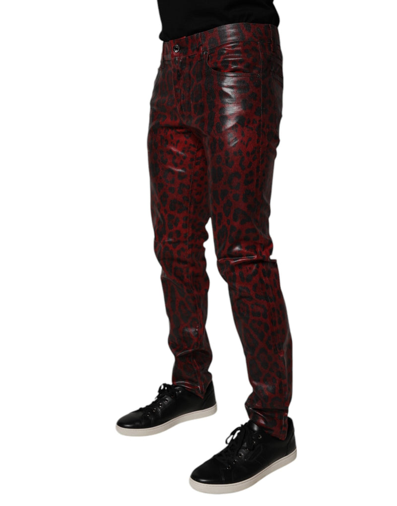 Red Leopard Cotton Skinny Men Denim Jeans Dolce & Gabbana