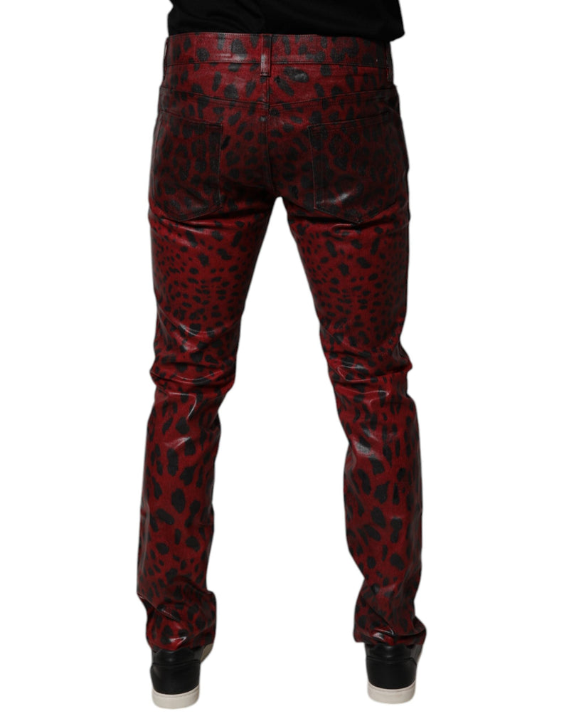 Red Leopard Cotton Skinny Men Denim Jeans Dolce & Gabbana