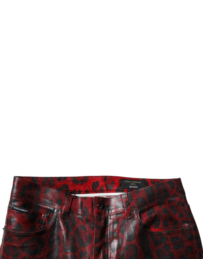 Red Leopard Cotton Skinny Men Denim Jeans Dolce & Gabbana