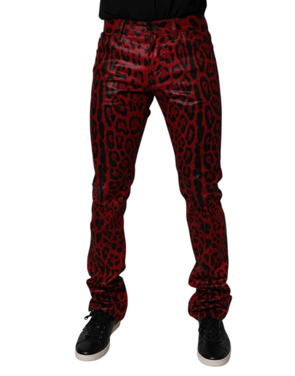 Red Leopard Cotton Slim Fit Denim Jeans Dolce & Gabbana