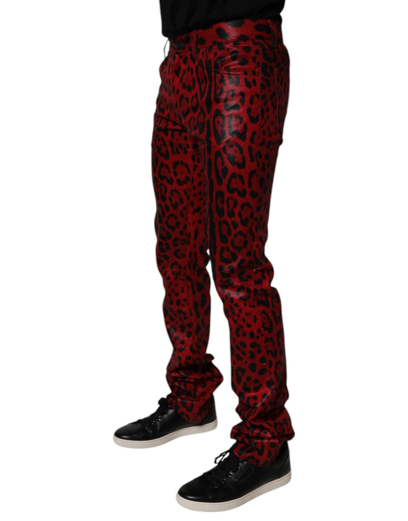 Red Leopard Cotton Slim Fit Denim Jeans Dolce & Gabbana