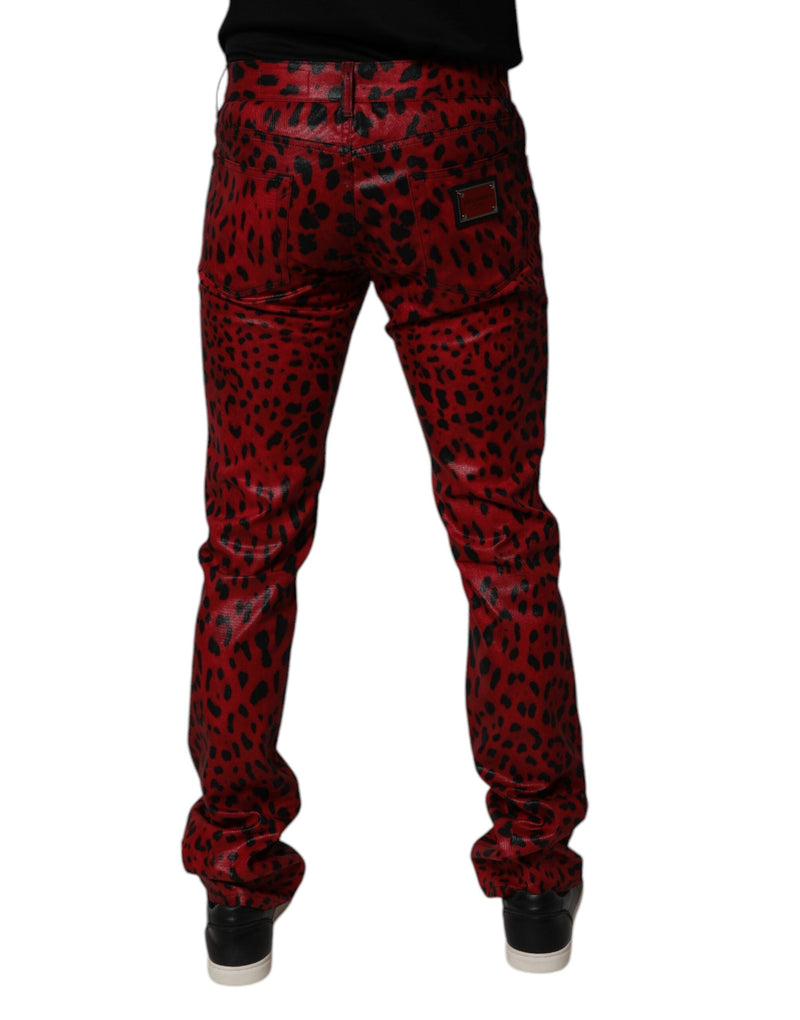 Red Leopard Cotton Slim Fit Denim Jeans Dolce & Gabbana