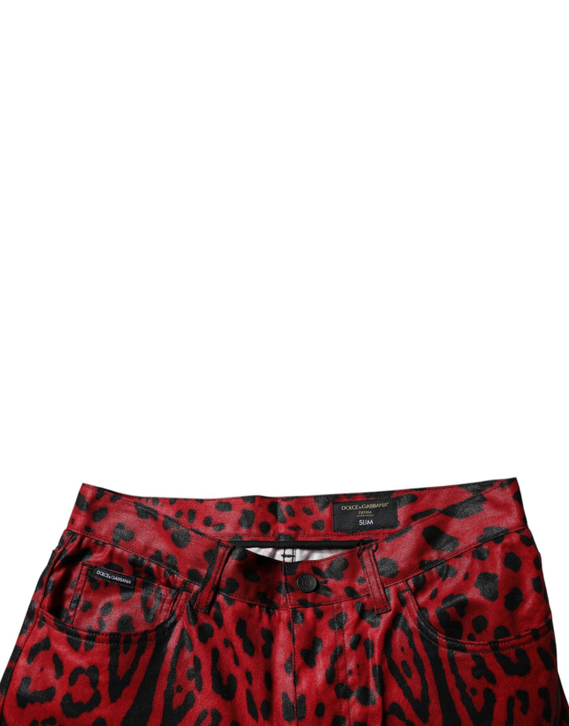 Red Leopard Cotton Slim Fit Denim Jeans Dolce & Gabbana