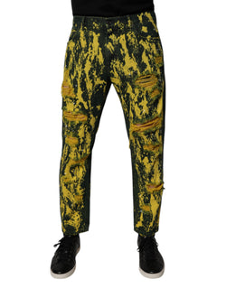 Black Yellow Tie Dye Tattered Skinny Men Denim Jeans Dolce & Gabbana