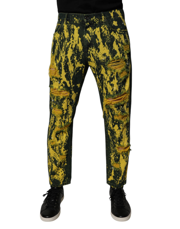 Black Yellow Tie Dye Tattered Skinny Men Denim Jeans Dolce & Gabbana