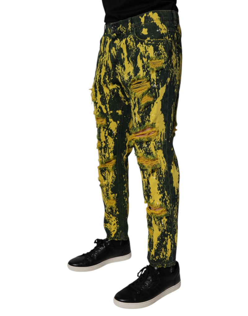 Black Yellow Tie Dye Tattered Skinny Men Denim Jeans Dolce & Gabbana
