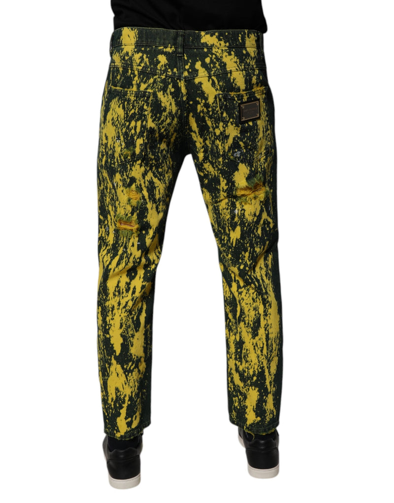 Black Yellow Tie Dye Tattered Skinny Men Denim Jeans Dolce & Gabbana