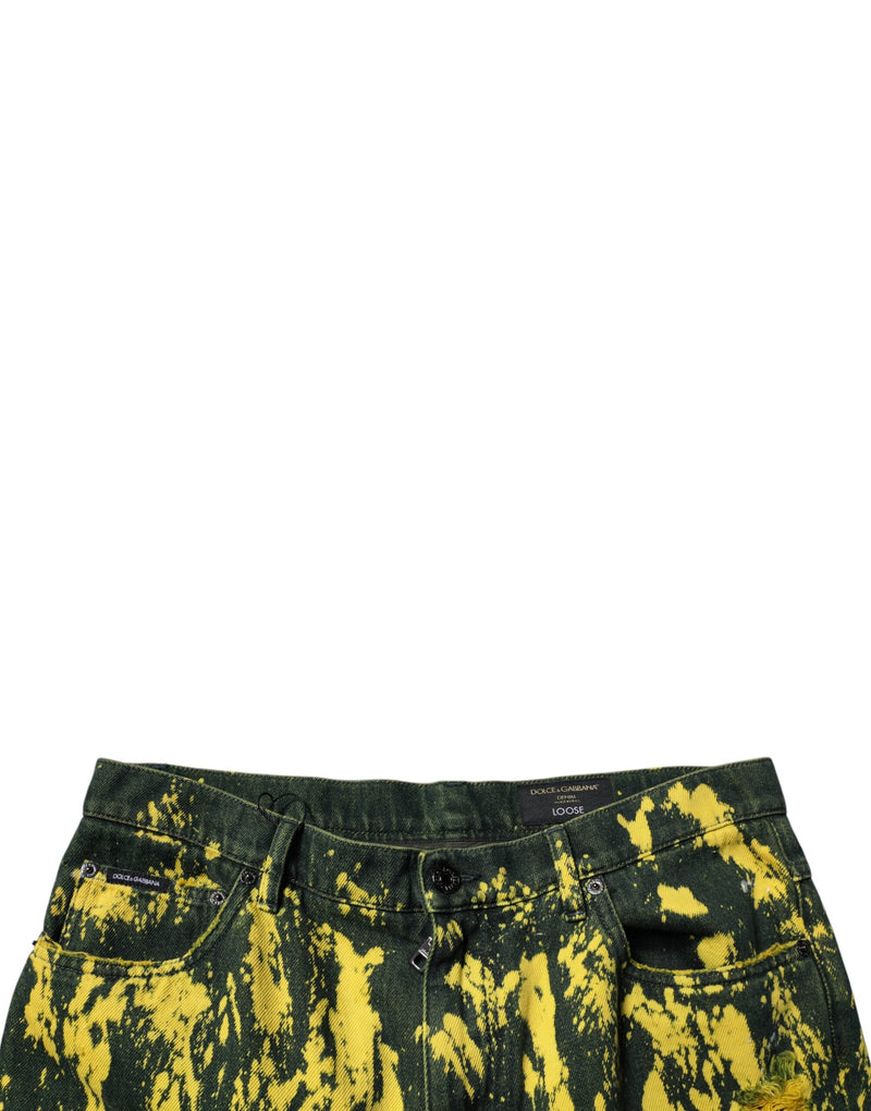 Black Yellow Tie Dye Tattered Skinny Men Denim Jeans Dolce & Gabbana