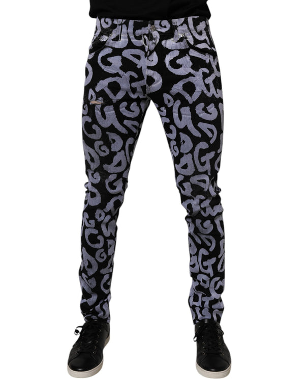 Black Logo Monogram Cotton Skinny Denim Jeans Dolce & Gabbana