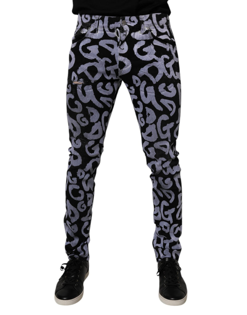 Black Logo Monogram Cotton Skinny Denim Jeans Dolce & Gabbana