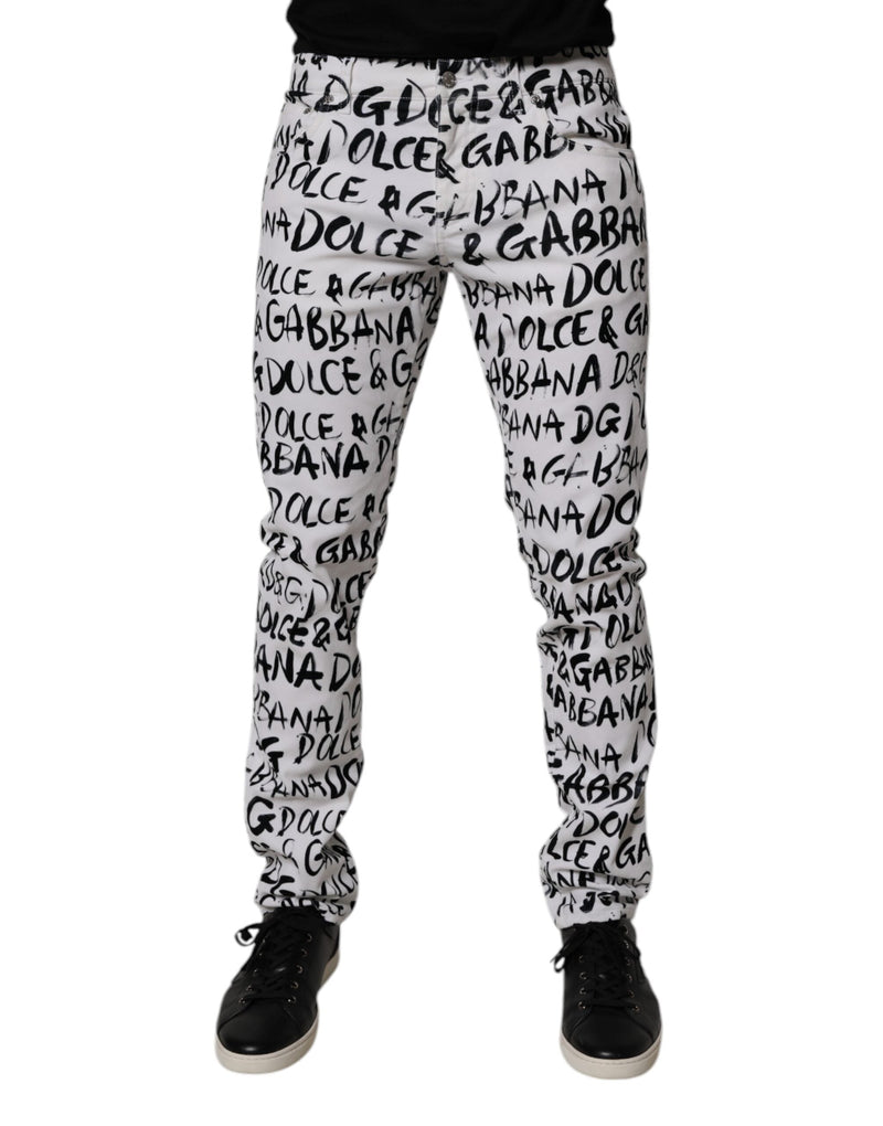 White Cotton Logo Print Skinny Denim Jeans Dolce & Gabbana