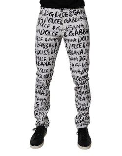 White Cotton Logo Print Skinny Denim Jeans Dolce & Gabbana