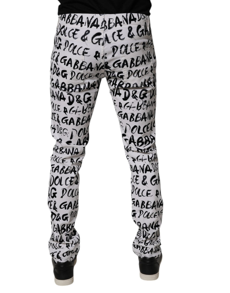 White Cotton Logo Print Skinny Denim Jeans Dolce & Gabbana