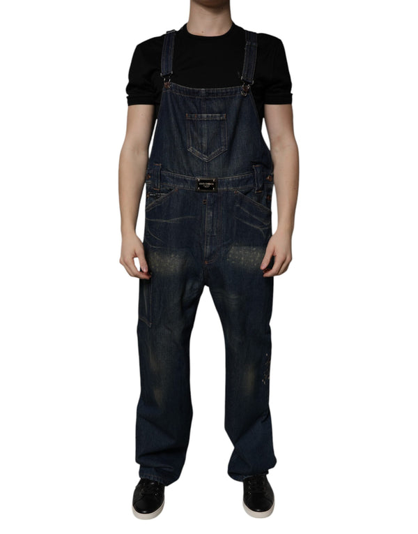 Dark Blue Cotton Men Jumpsuit Denim Jeans Dolce & Gabbana