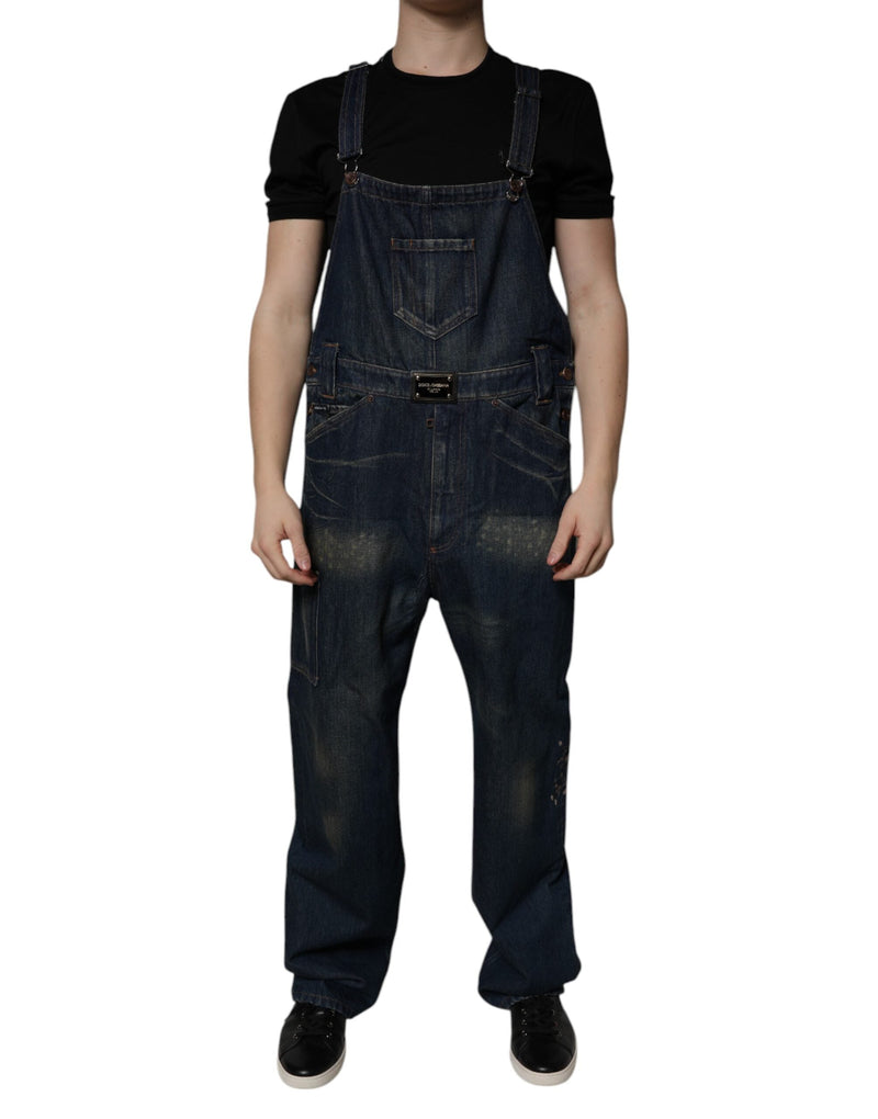 Dark Blue Cotton Men Jumpsuit Denim Jeans Dolce & Gabbana