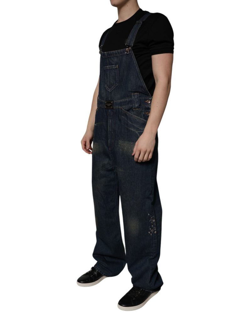 Dark Blue Cotton Men Jumpsuit Denim Jeans Dolce & Gabbana