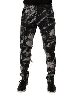 Black Tie Dye Cotton Skinny Zip Denim Jeans Dolce & Gabbana