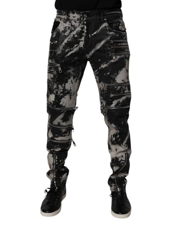 Black Tie Dye Cotton Skinny Zip Denim Jeans Dolce & Gabbana