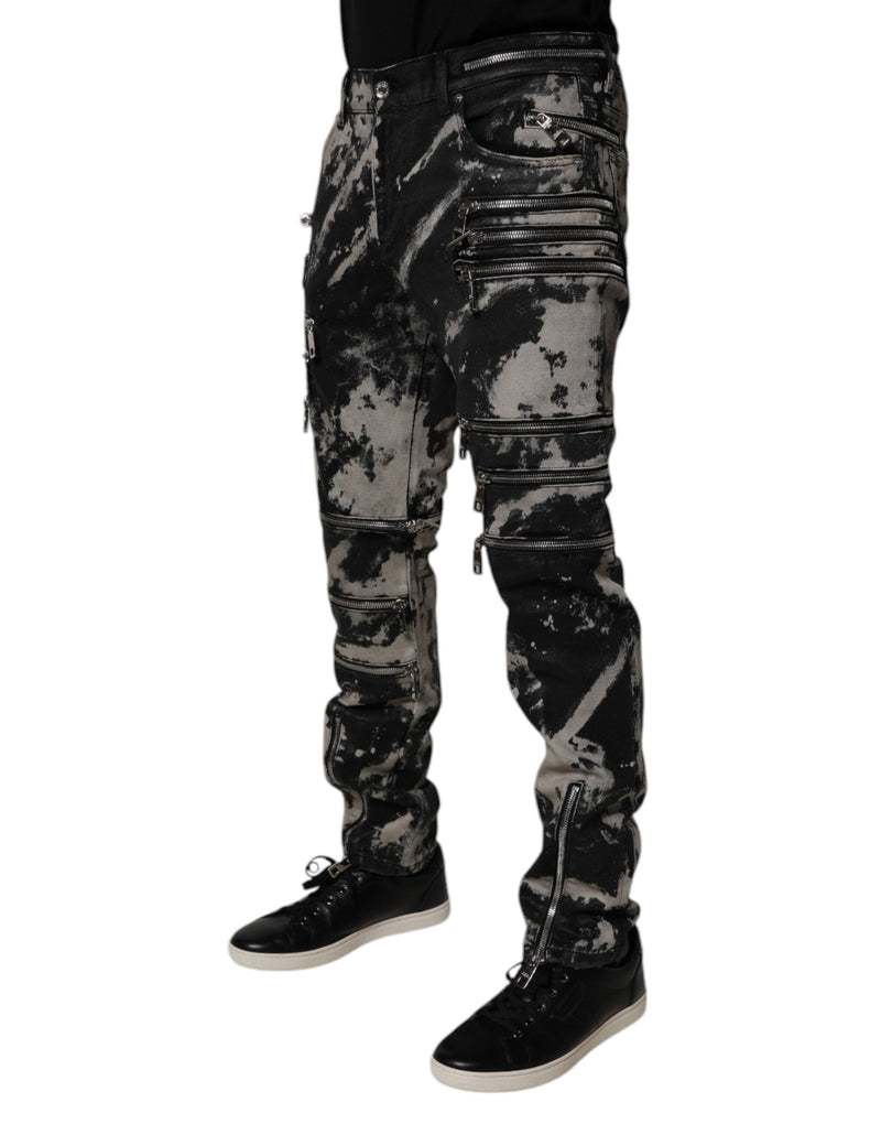 Black Tie Dye Cotton Skinny Zip Denim Jeans Dolce & Gabbana