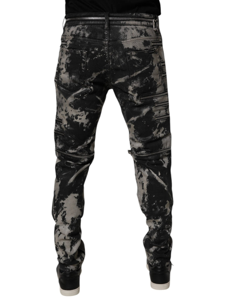 Black Tie Dye Cotton Skinny Zip Denim Jeans Dolce & Gabbana