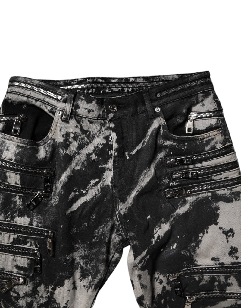 Black Tie Dye Cotton Skinny Zip Denim Jeans Dolce & Gabbana