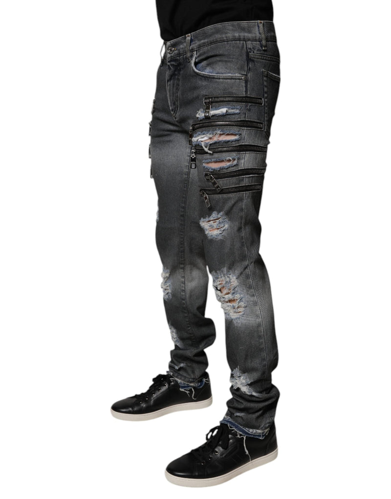Dark Gray Tattered Cotton Skinny Denim Jeans Dolce & Gabbana