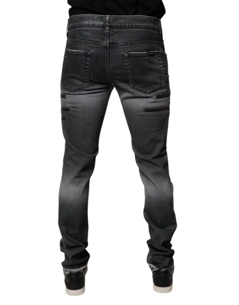 Dark Gray Tattered Cotton Skinny Denim Jeans Dolce & Gabbana