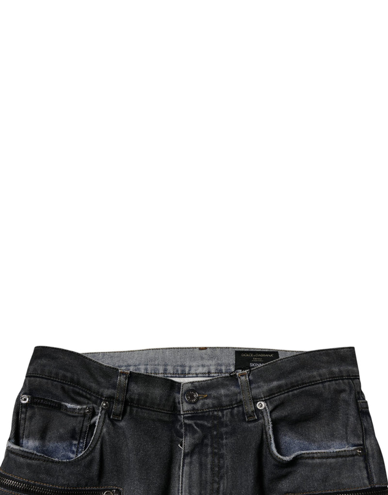 Dark Gray Tattered Cotton Skinny Denim Jeans Dolce & Gabbana