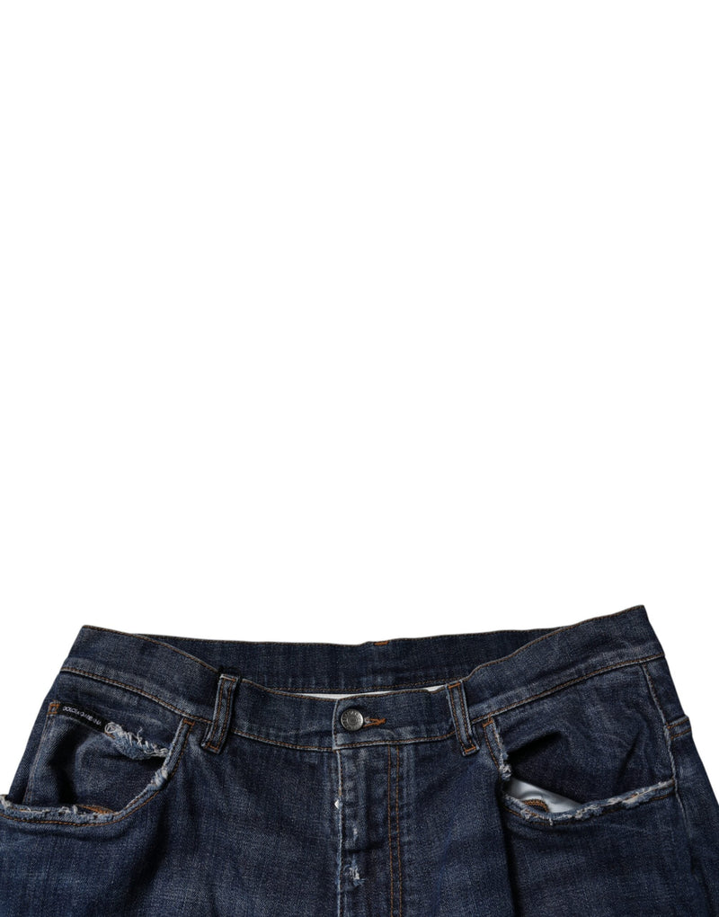 Dark Blue Tattered Wide Leg Men Denim Jeans Dolce & Gabbana